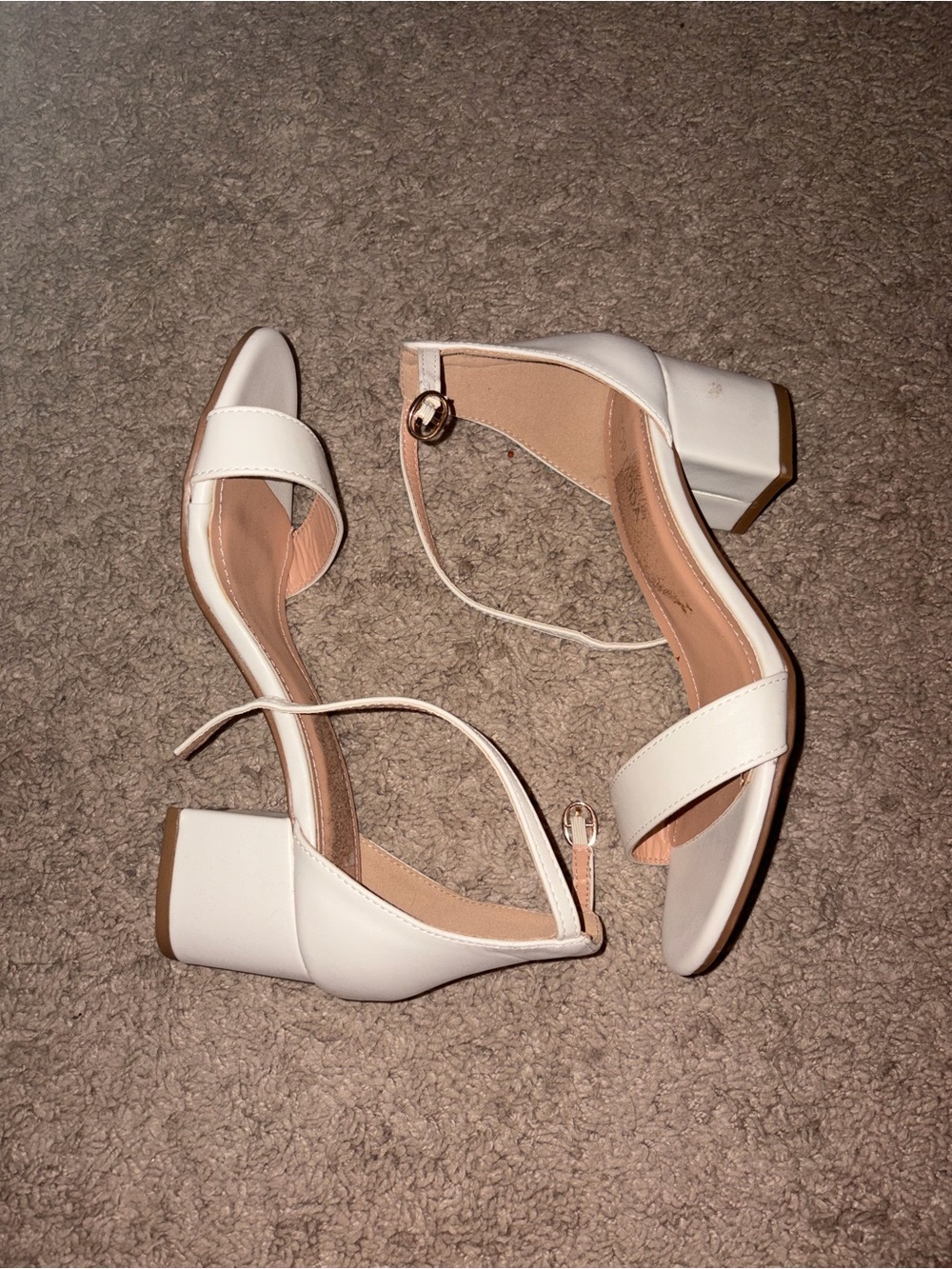 Women's White Block Heel Ankle Strap Sandals